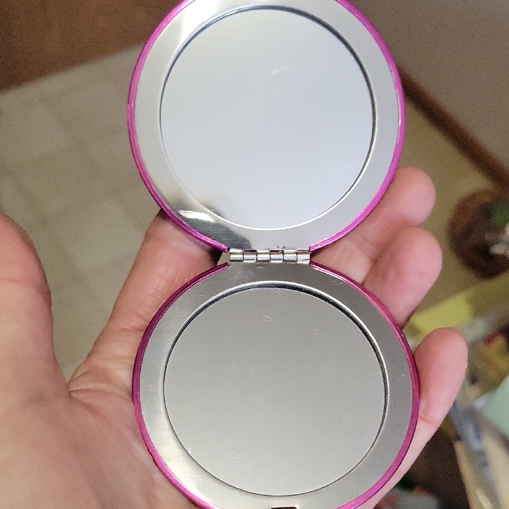 Pink Compact Mirror with Rhinestone X - Picture 2 of 3